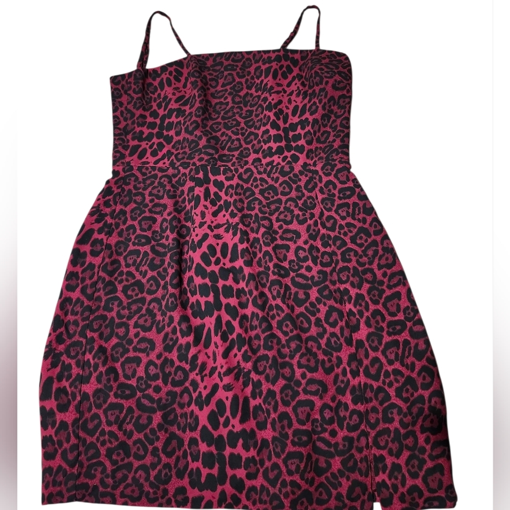 Dress the Population Red and Black Leopard Print Mini Dress - M